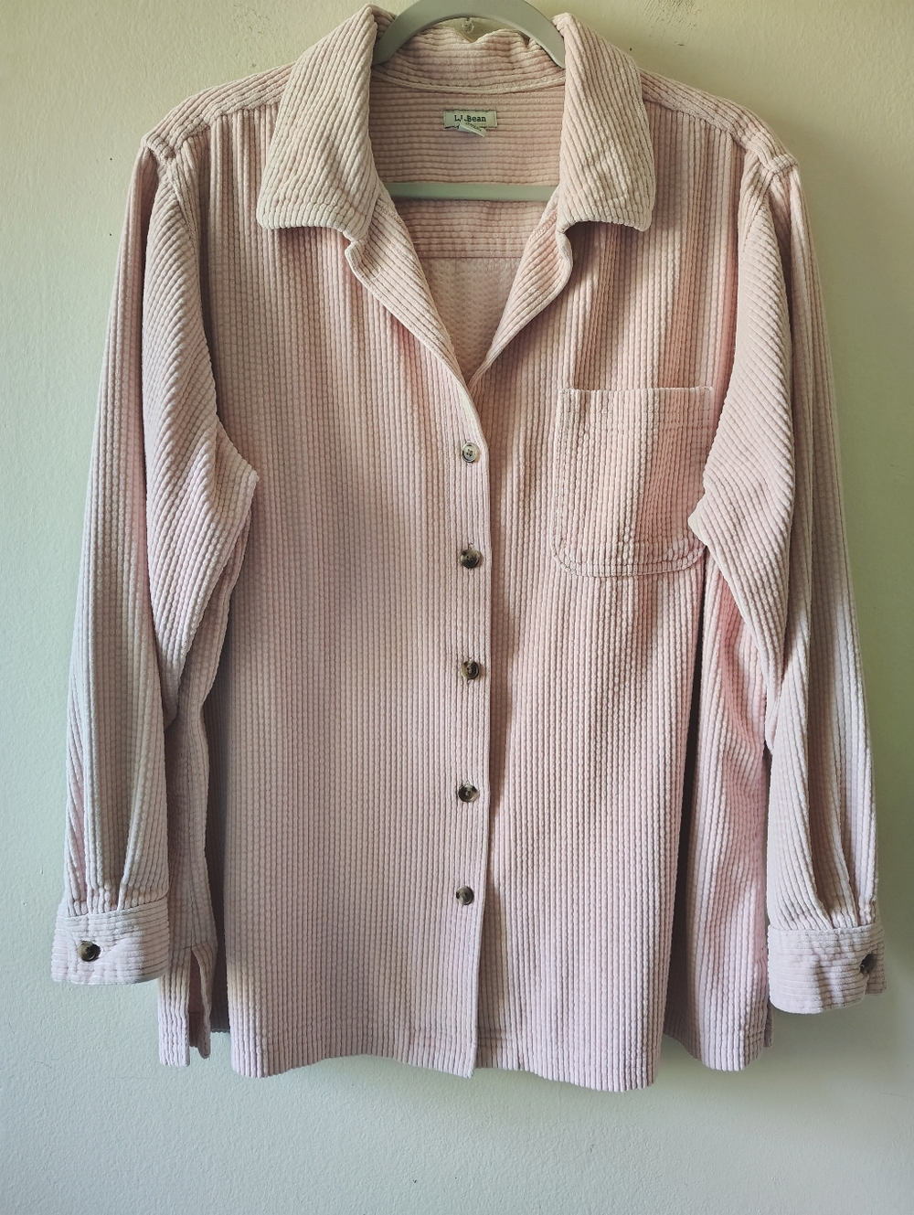 LL Bean Light Pink Shacket Womens Large Corduroy Button Oversized Casual Relaxed